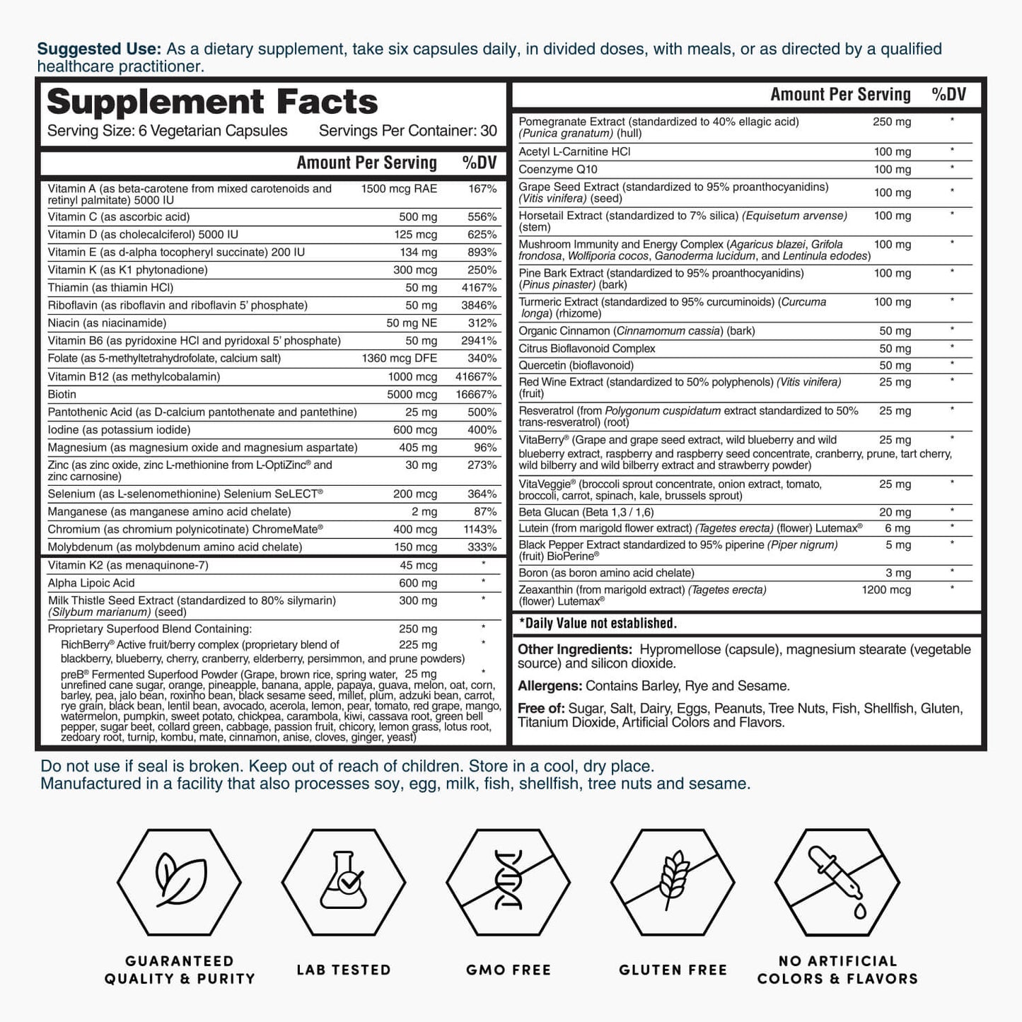 Gold Six Daily Advanced Multivitamin 180 Capsules